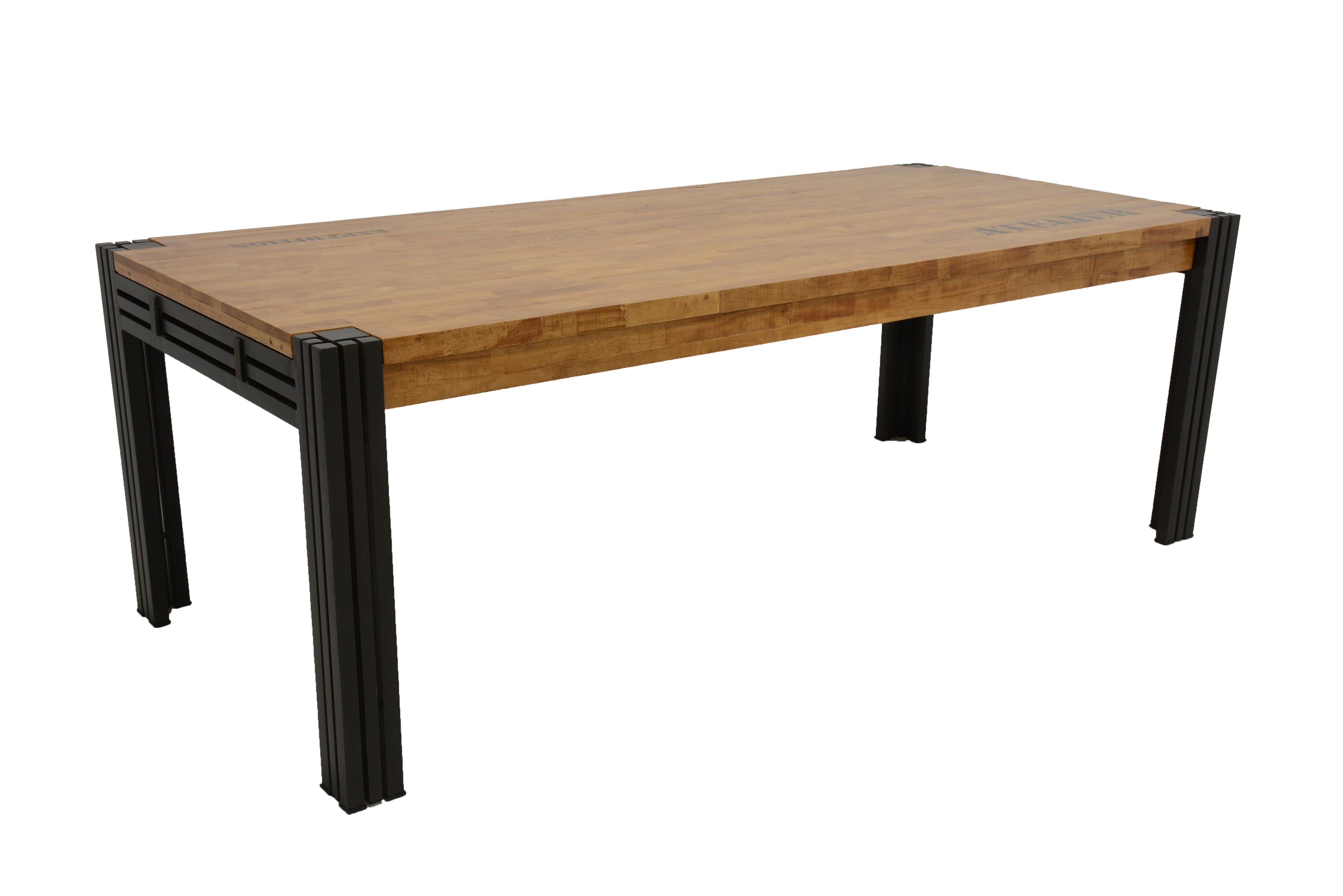 Table de repas rectangle extensible hévéa recyclé naturel et métal noirci 220/300X100X76cm DOCKER