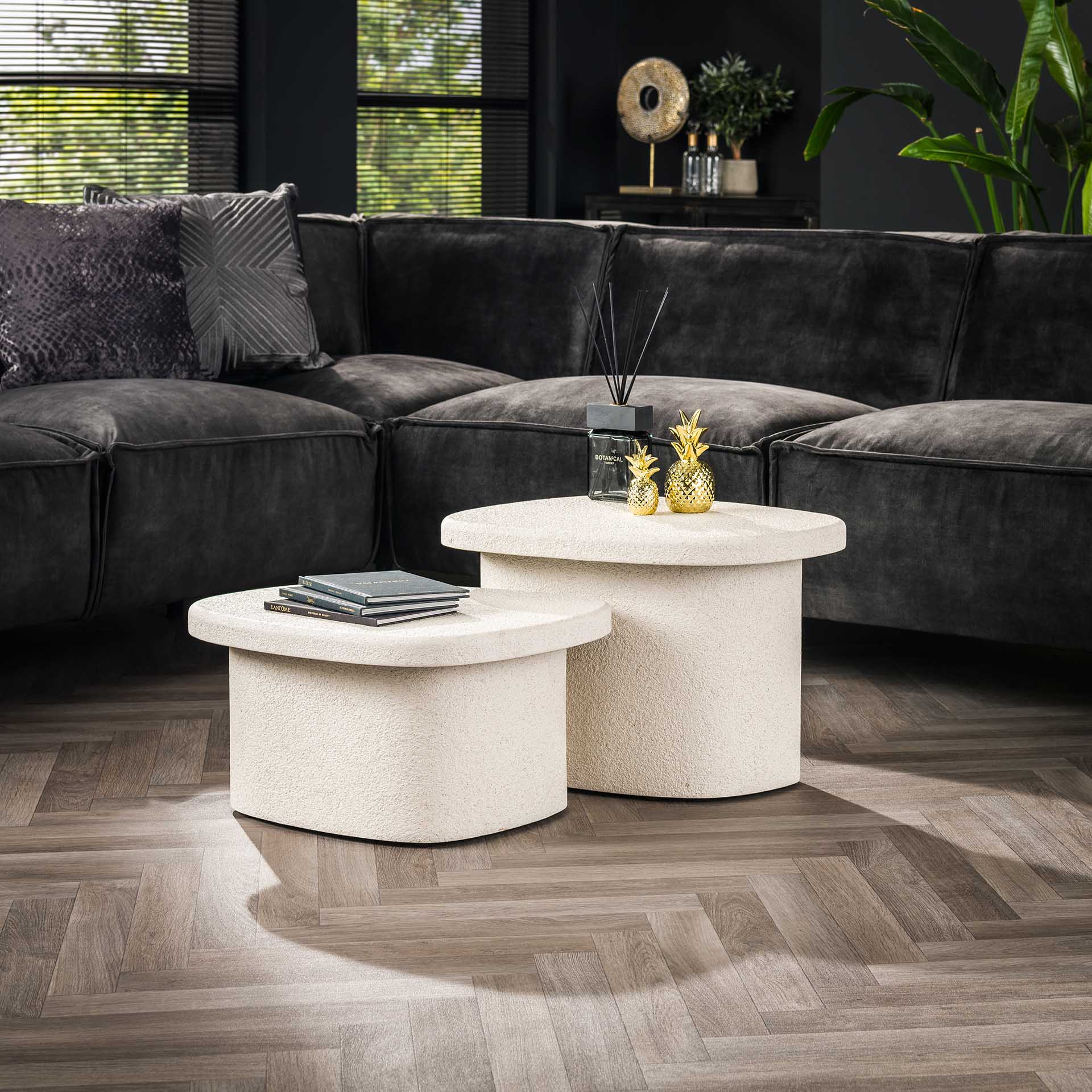 Table de salon blanche en marbre composite (lot de 2) TAJ