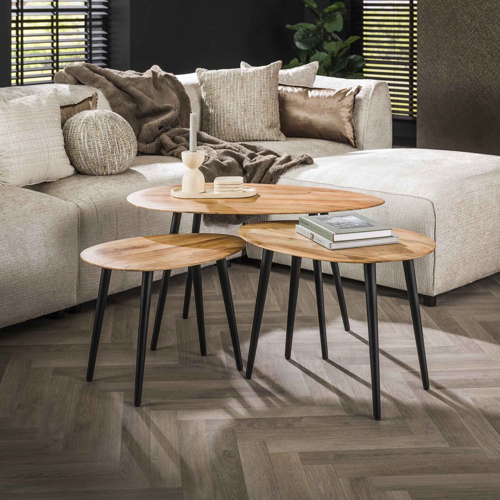 Table de salon en bois d'acacia forme organique (lot de 3) MELBOURNE
