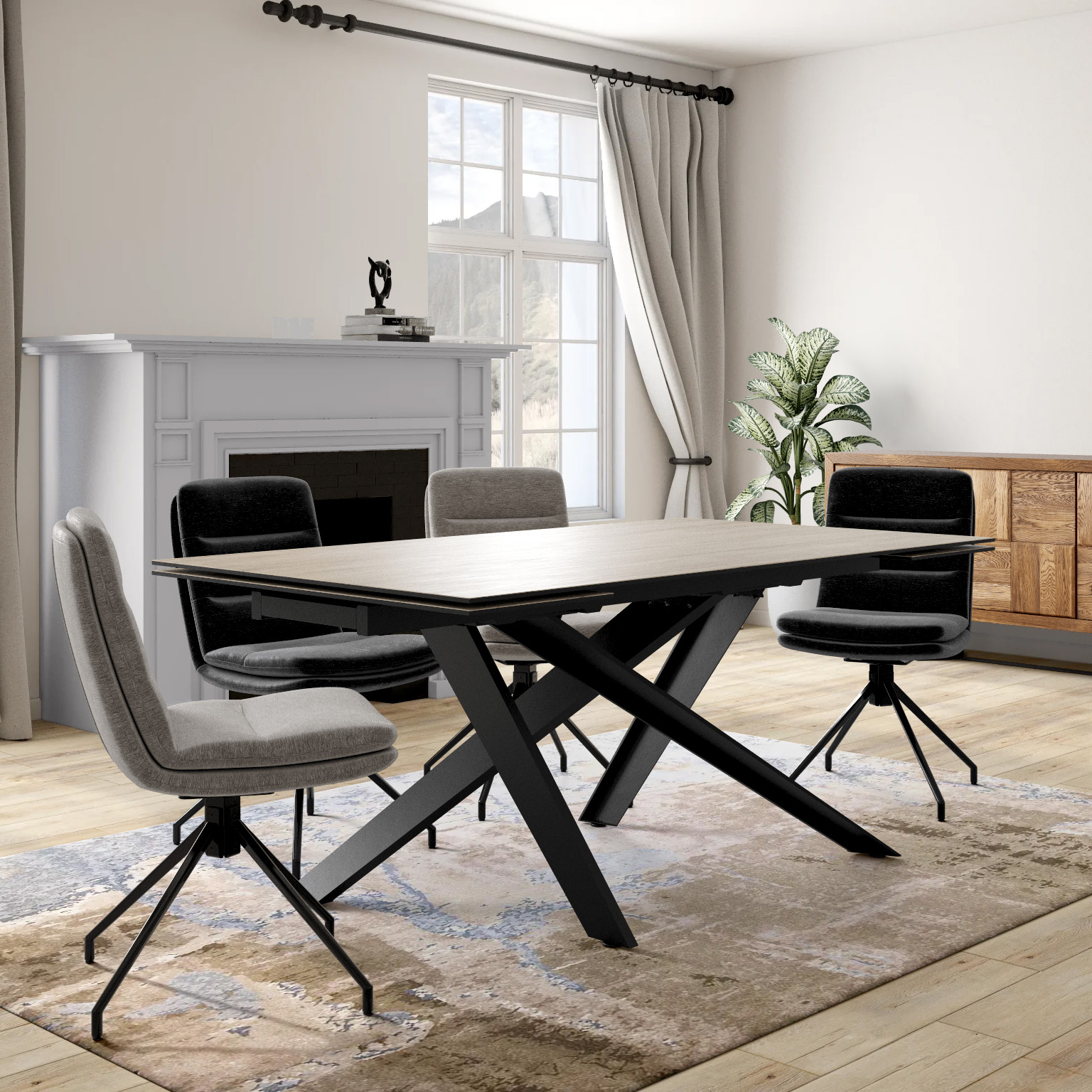 Table en céramique extensible aspect bois pied croisé 180-280 cm LOMBARDIE