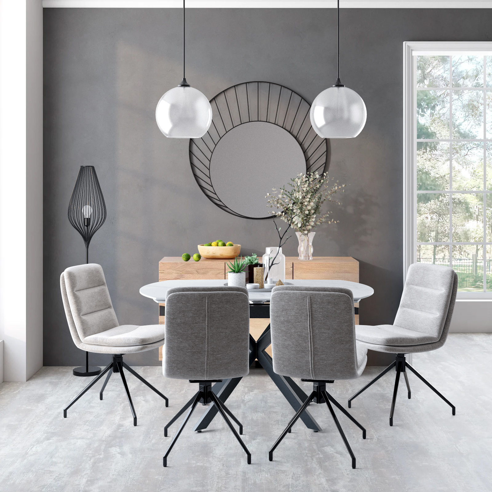 Table extensible céramique marbrée blanche pied mikado 140-200 cm OTTAWA