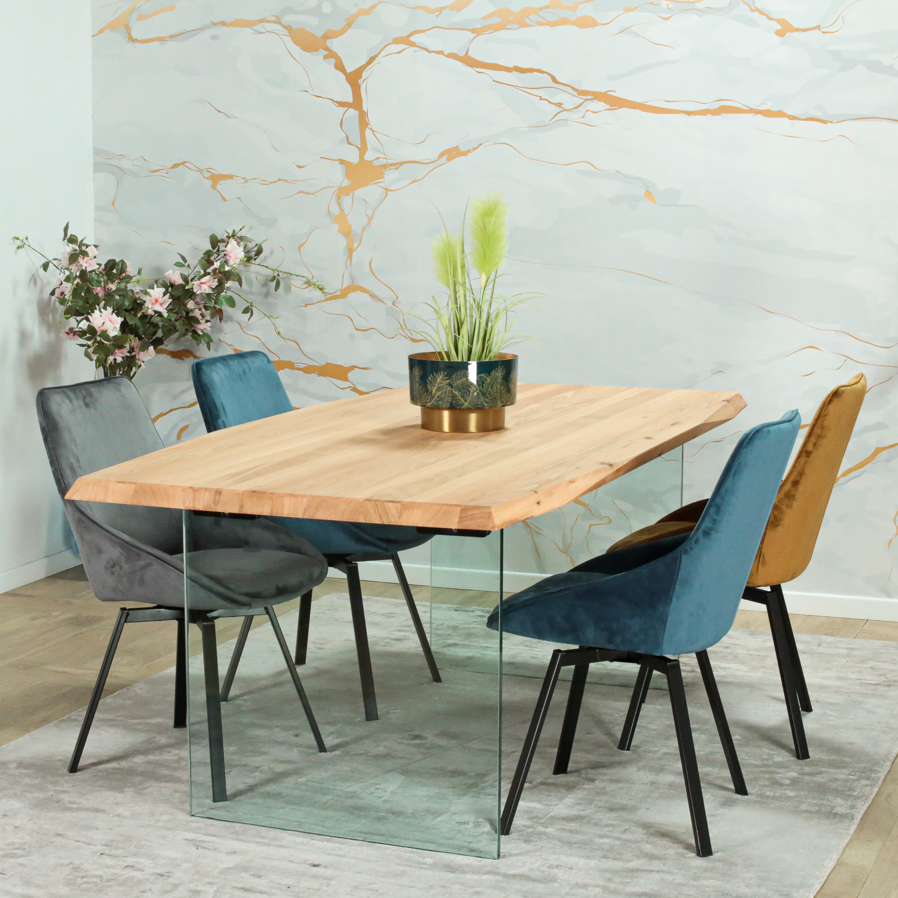 Table extensible design en bois de chêne blanc et verre 200 cm MESSINE