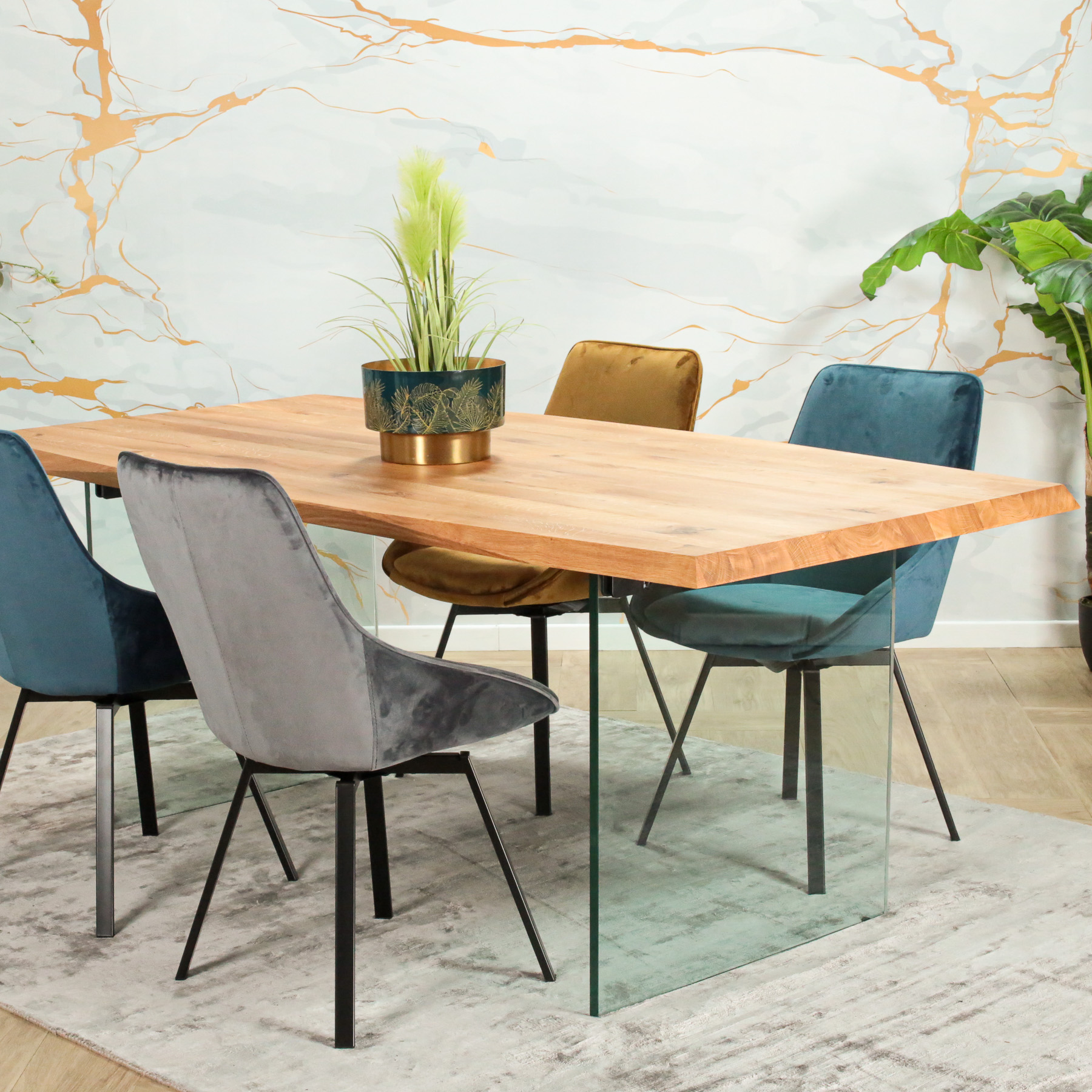 Table extensible design en bois de chêne huilé et verre 200 cm MESSINE