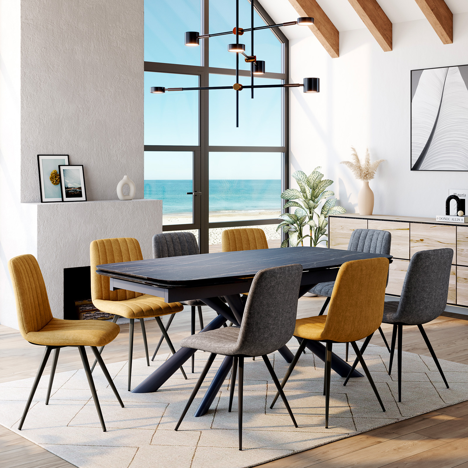 Table extensible en céramique noire marbrée oblongue 180-280 cm LOMBARDIE