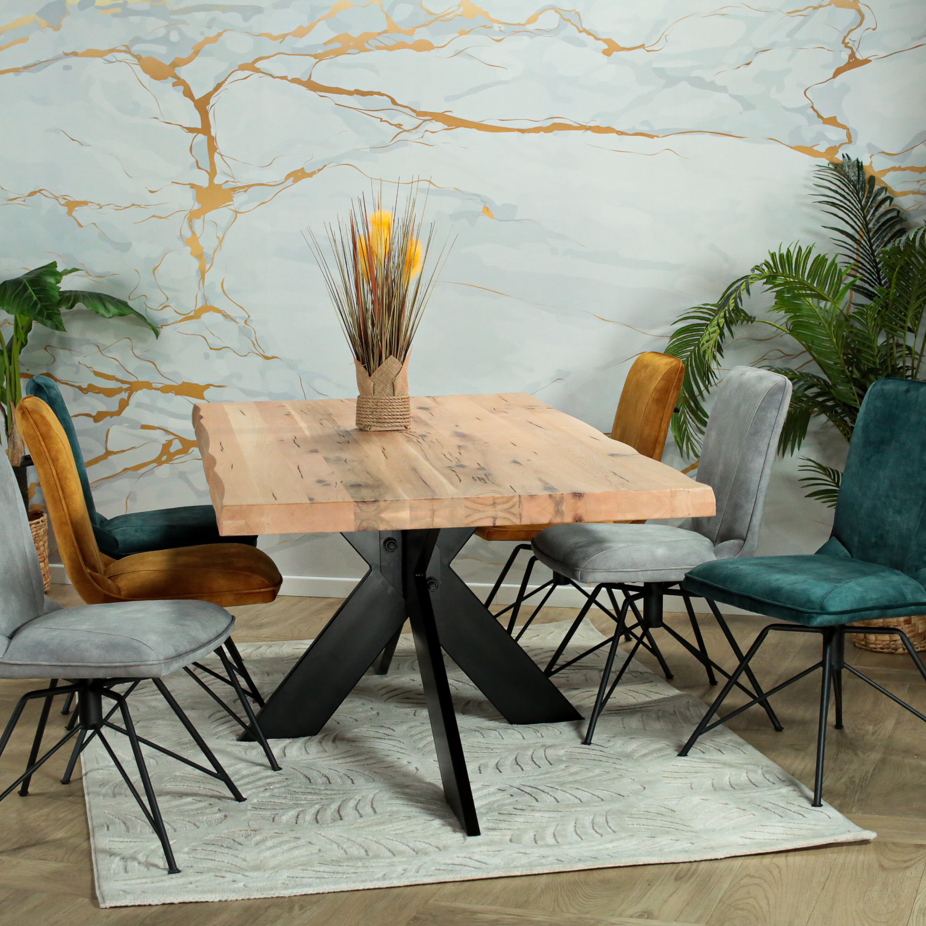 Table extensible en chêne blanc avec bords naturels 200 cm PALERME