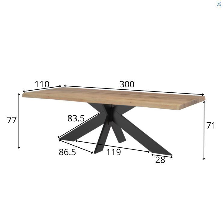 Table extensible en chêne huilé avec bords naturels 300 cm PALERME