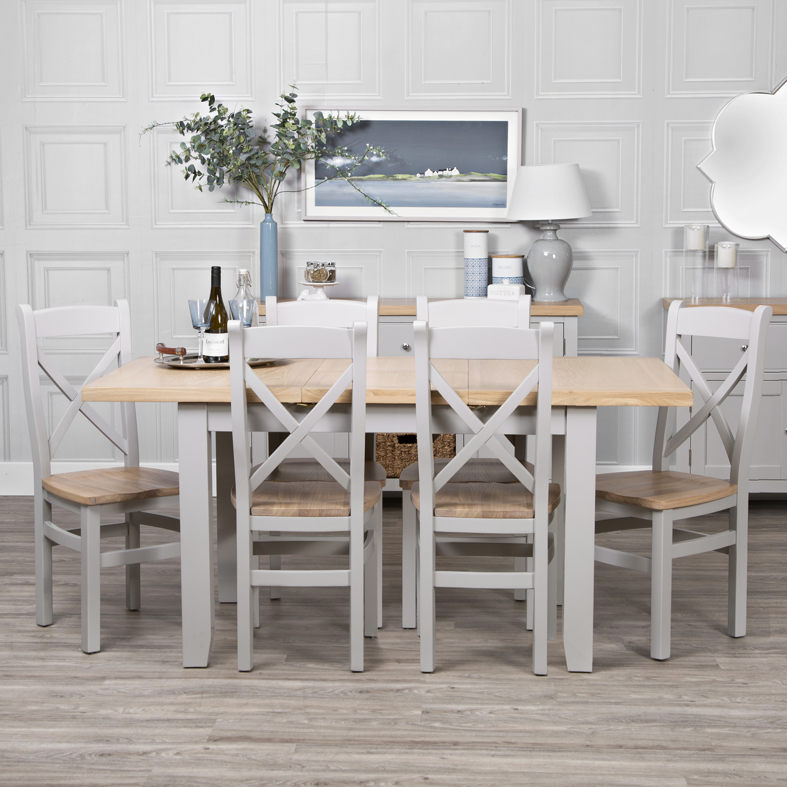 Table extensible grise en chêne 120-160 cm PAROS