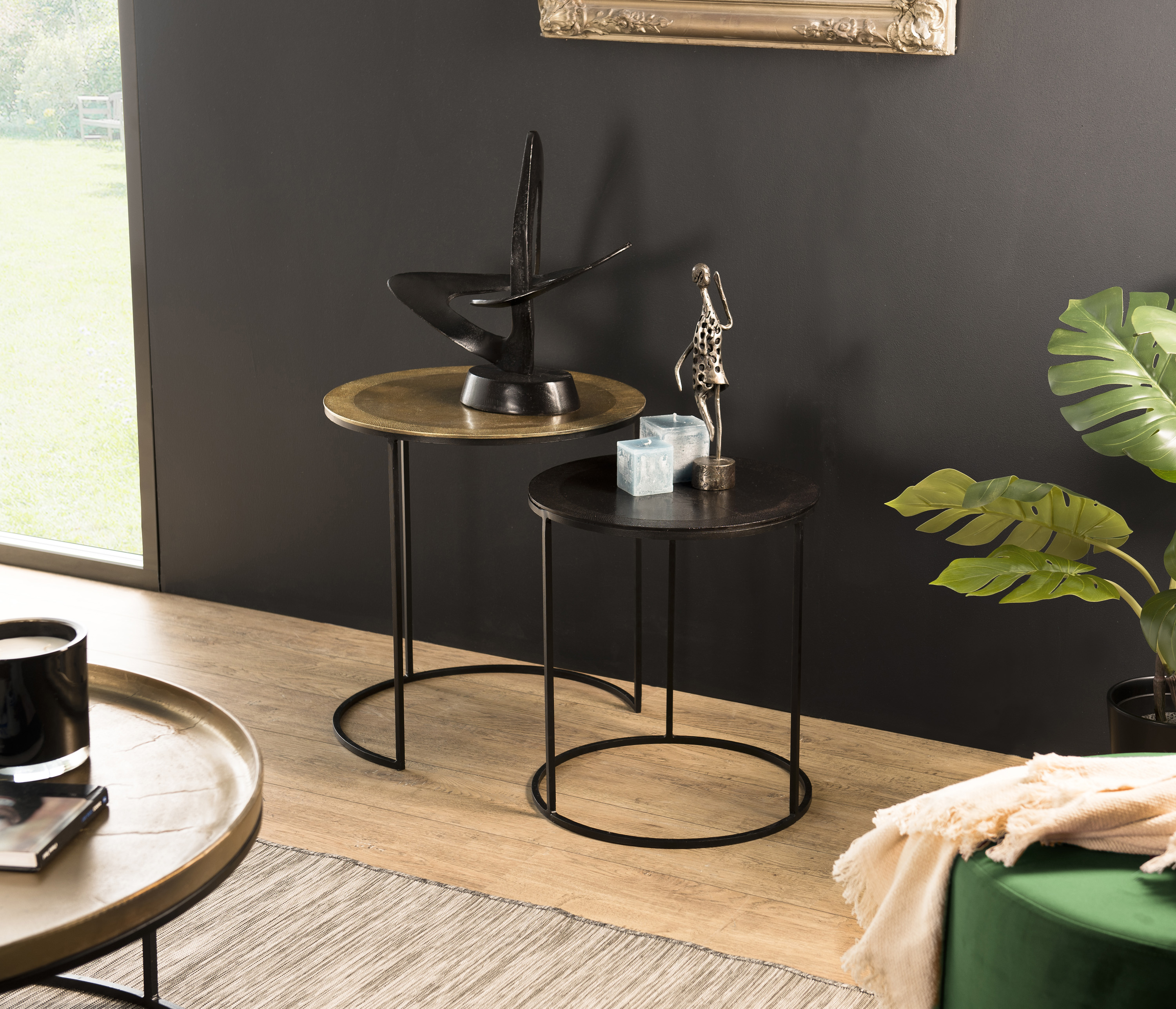 Table gigogne ronde noir et or (lot de 2) ZALA