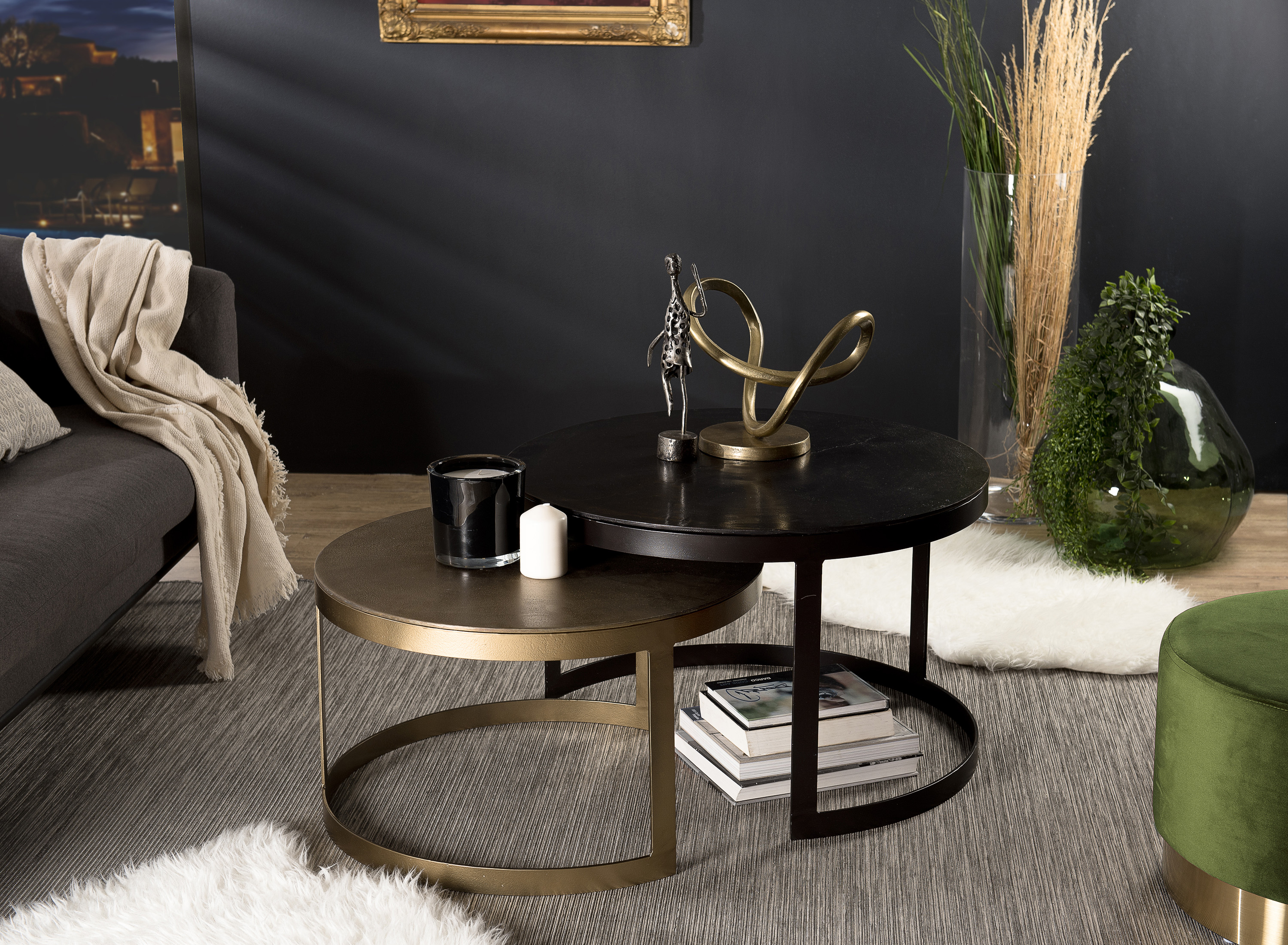 Table gigogne ronde noir et or ruban (lot de 2) ZALA