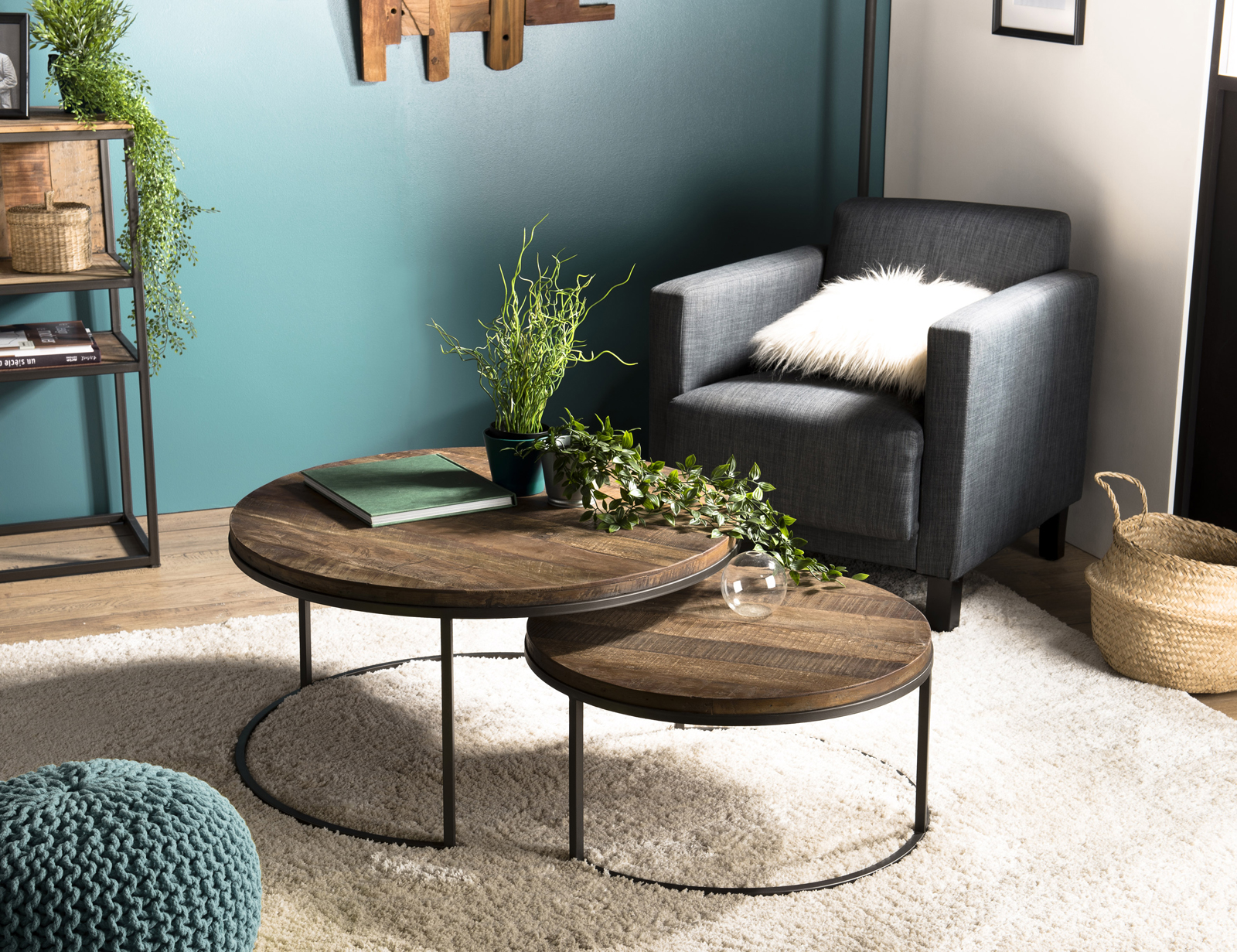 Table gigogne ronde teck recyclé (2 pièces) SWING