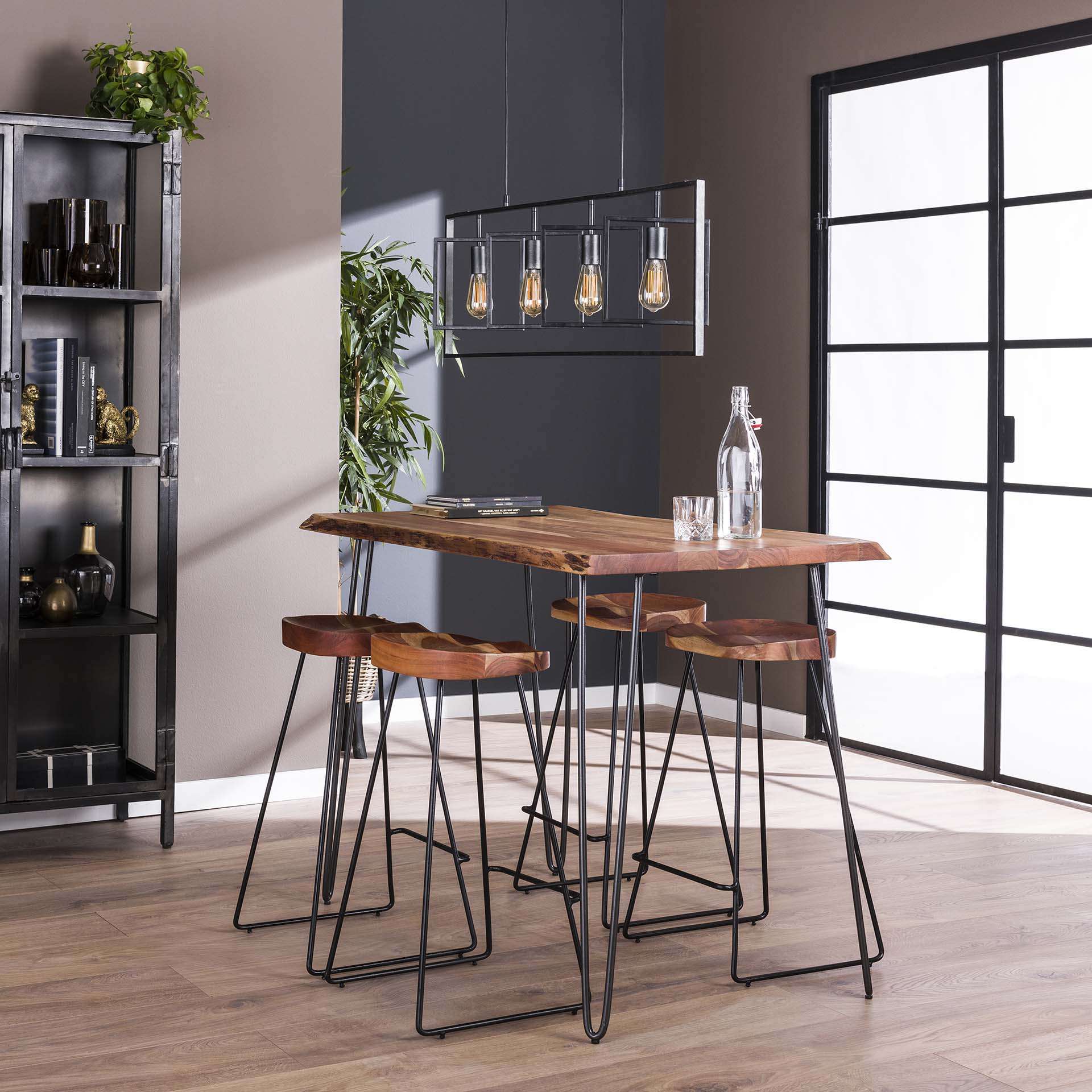 Table haute en bois massif bordure naturelle 130 cm MELBOURNE