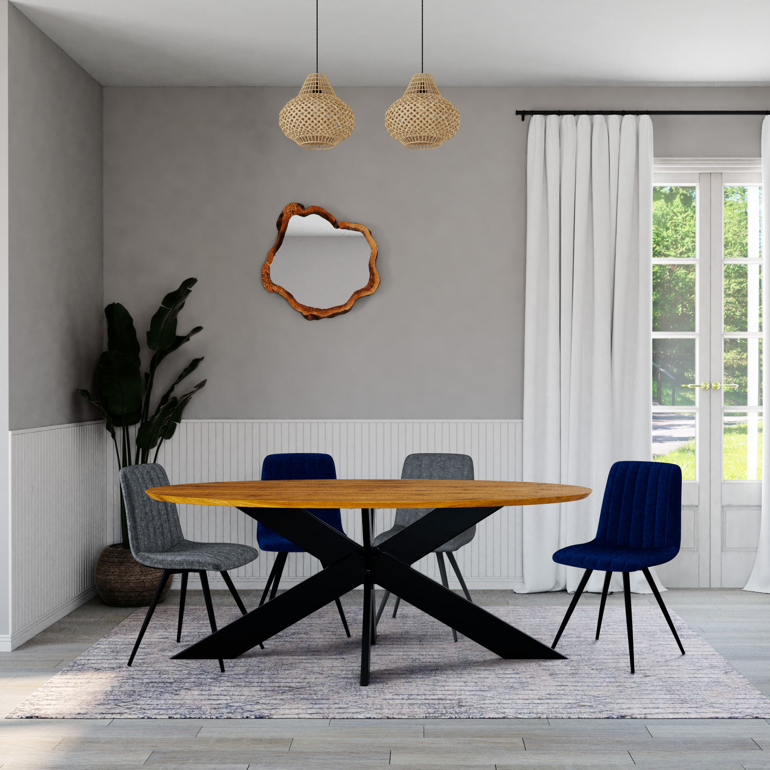 Table ovale en chêne huilé avec pied central en métal noir 200 cm RAGUSE