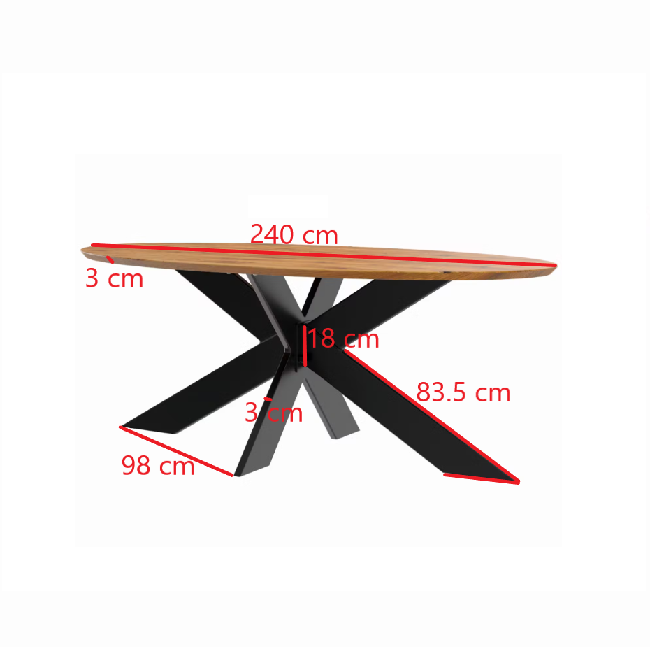 Table ovale en chêne huilé avec pied central en métal noir 240 cm RAGUSE