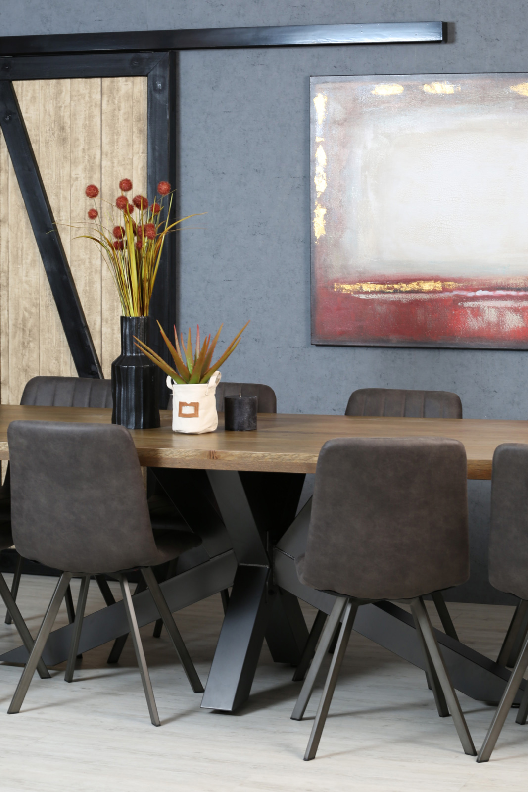 Table pied central bois de chêne et métal 240 cm HUDSON