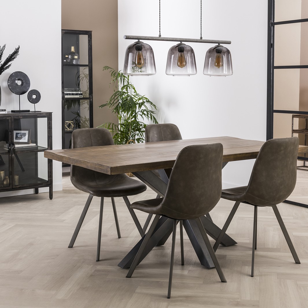 Table pied central bois de manguier 165 cm LUCKNOW