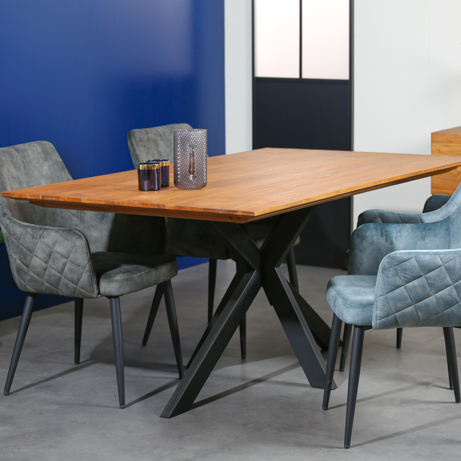 Table pied central bois recyclé teck 180 cm BARBADE