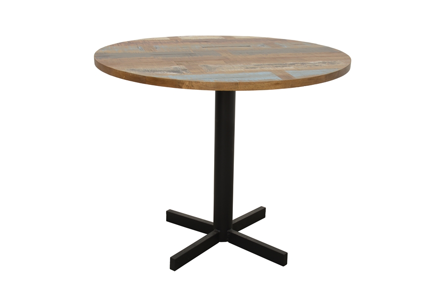 Table ronde en Hévéa recyclé coloré et pieds métal en croix D90xH76cm LOFT COLORS
