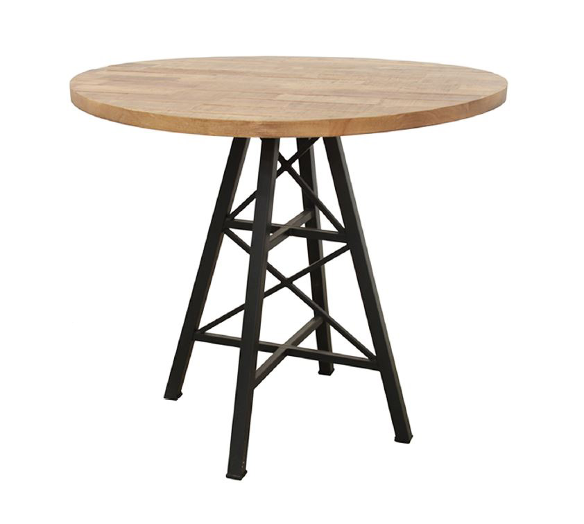 Table ronde en Hévéa recyclé naturel et pieds métal façon "Tour Eiffel" D90xH76cm LOFT