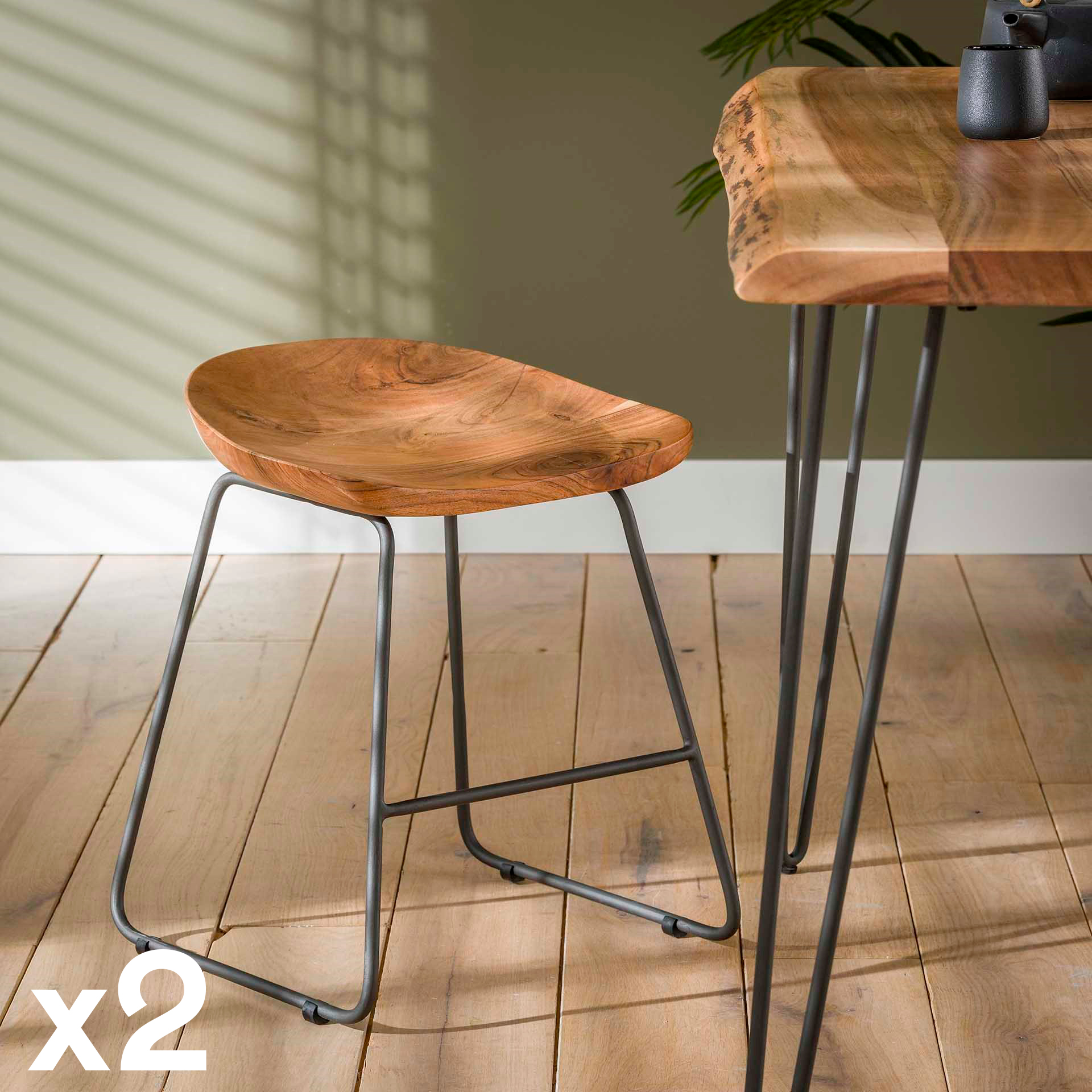 Tabouret bas bois d'acacia (lot de 2) MELBOURNE