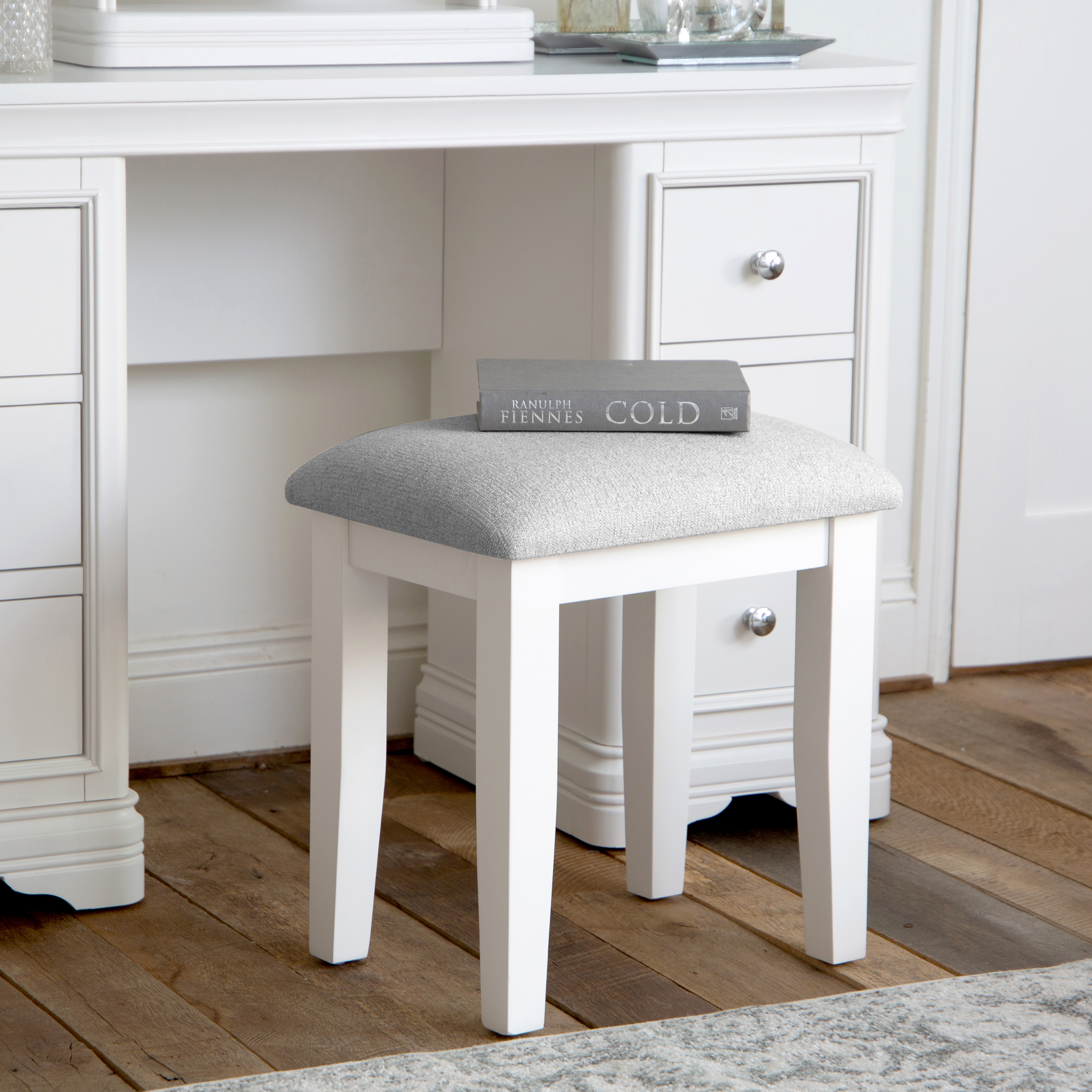 Tabouret blanc avec assise tissu gris ANDROS
