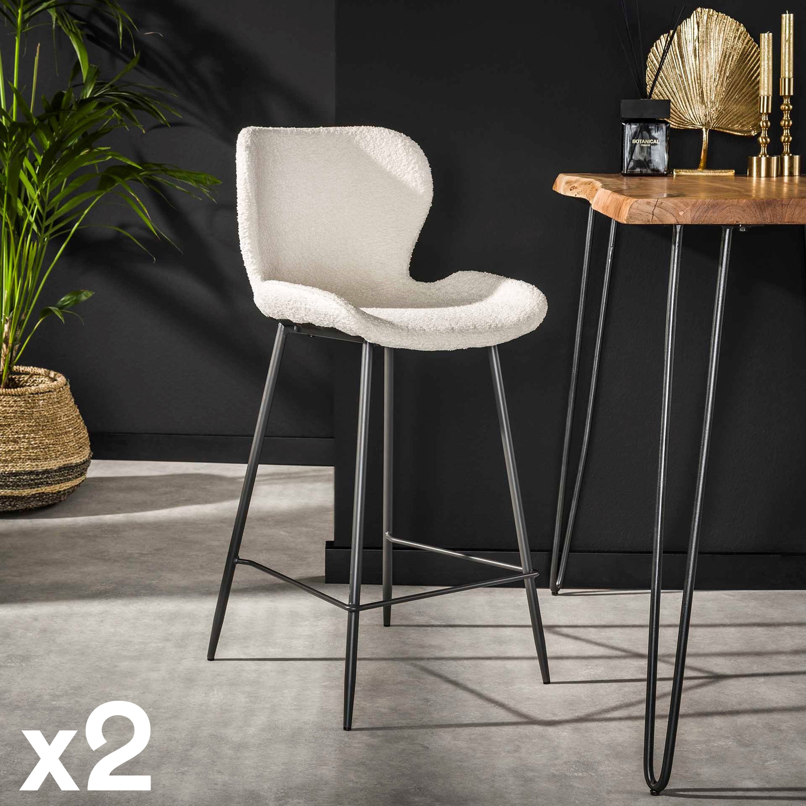 Tabouret de bar blanc en bouclette (lot de 2) MELBOURNE