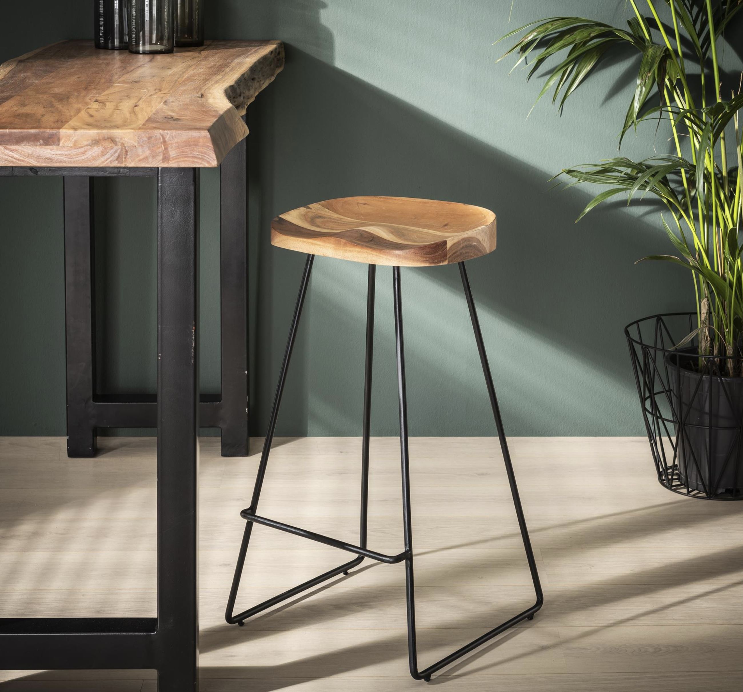 Tabouret de bar bois massif métal MELBOURNE