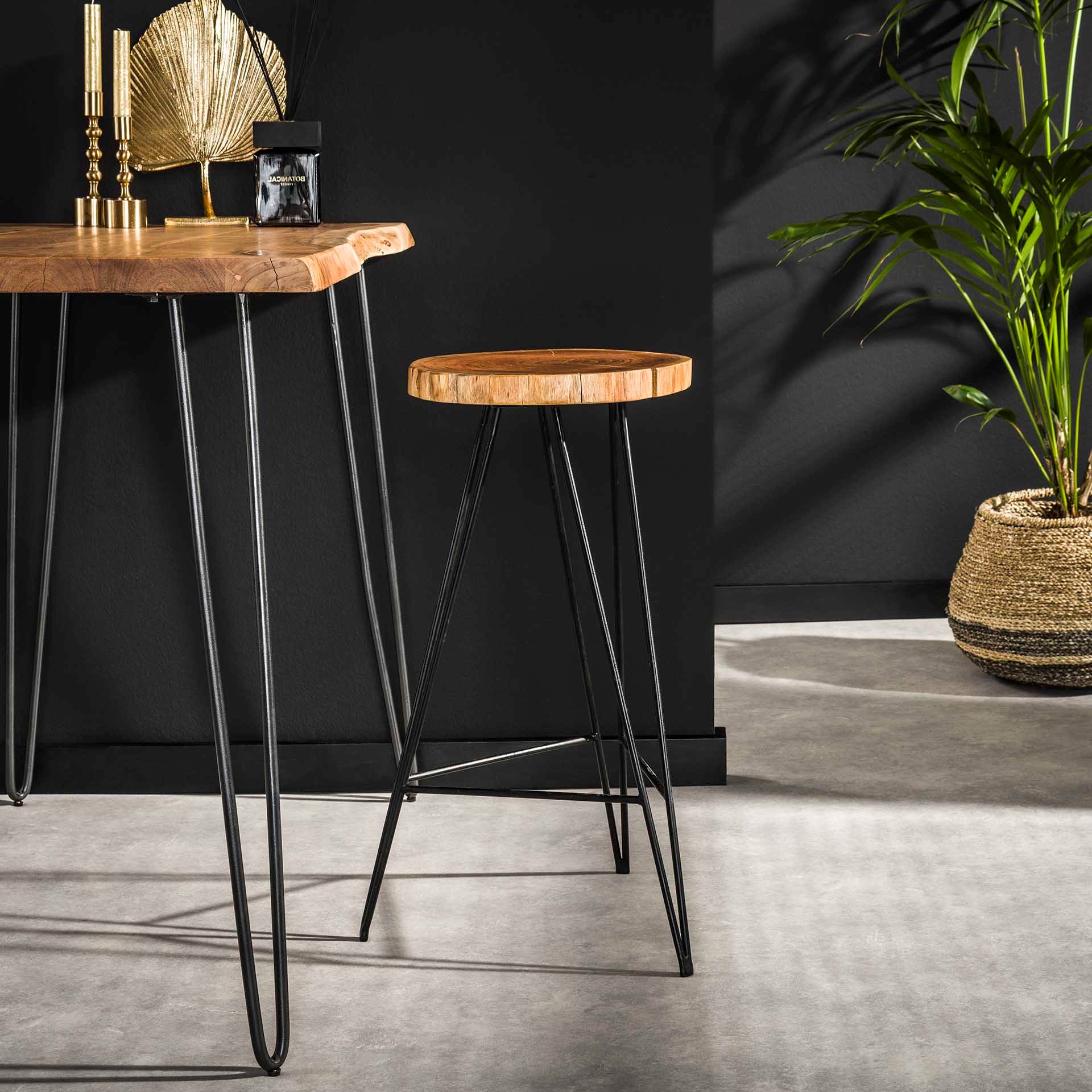 Tabouret de bar en bois d'acacia pieds épingle MELBOURNE