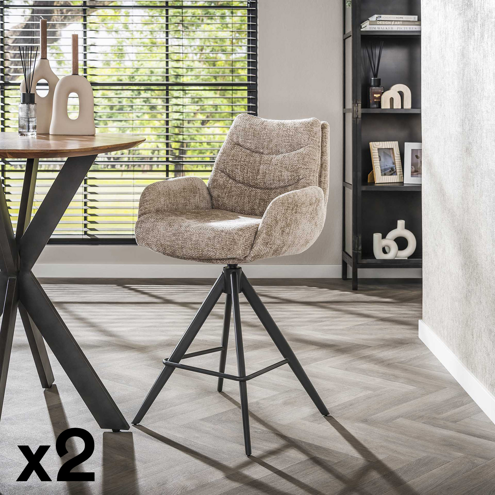 Tabouret de bar pivotant grand confort, finition beige (lot de 2) TAJ