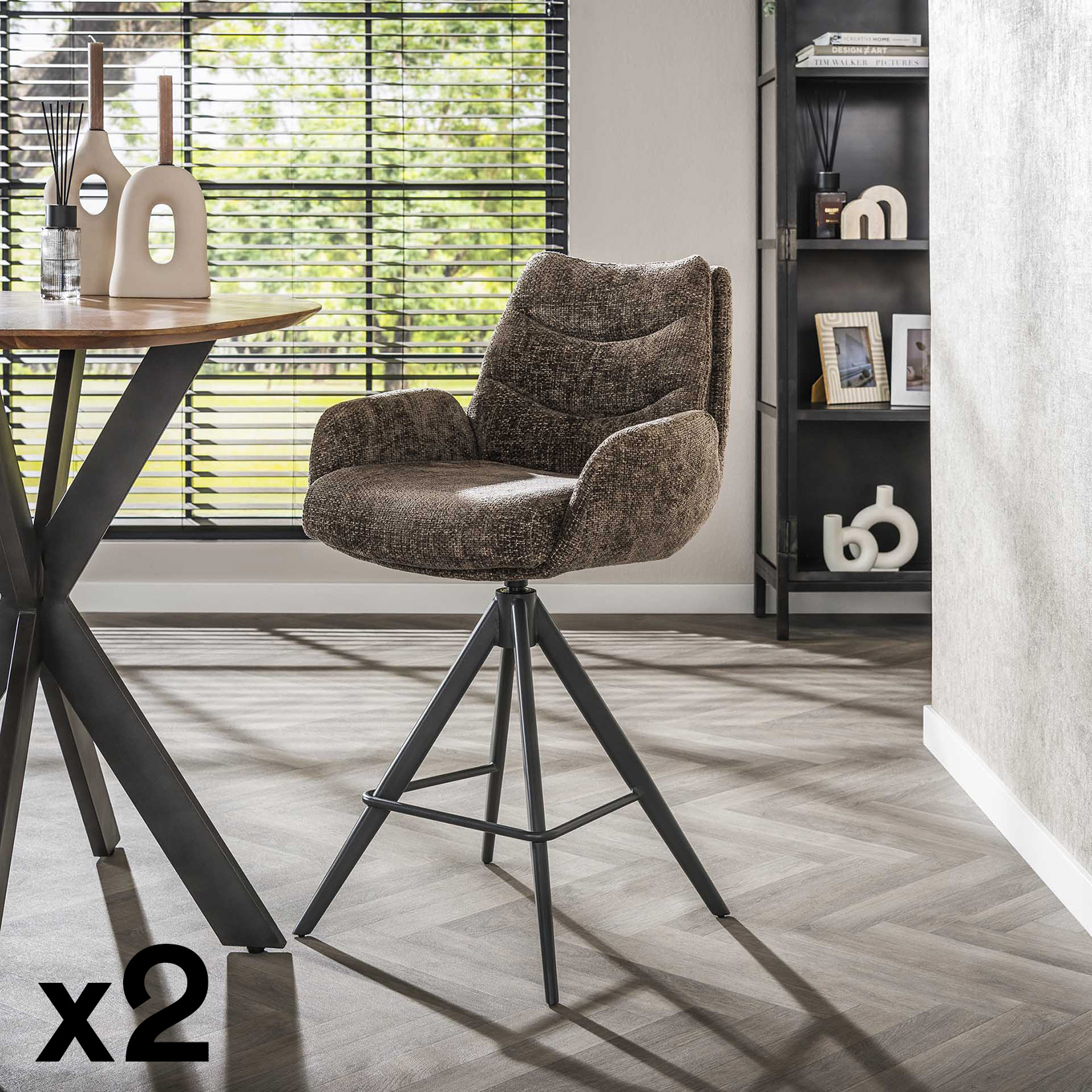 Tabouret de bar pivotant grand confort, finition taupe (lot de 2) TAJ