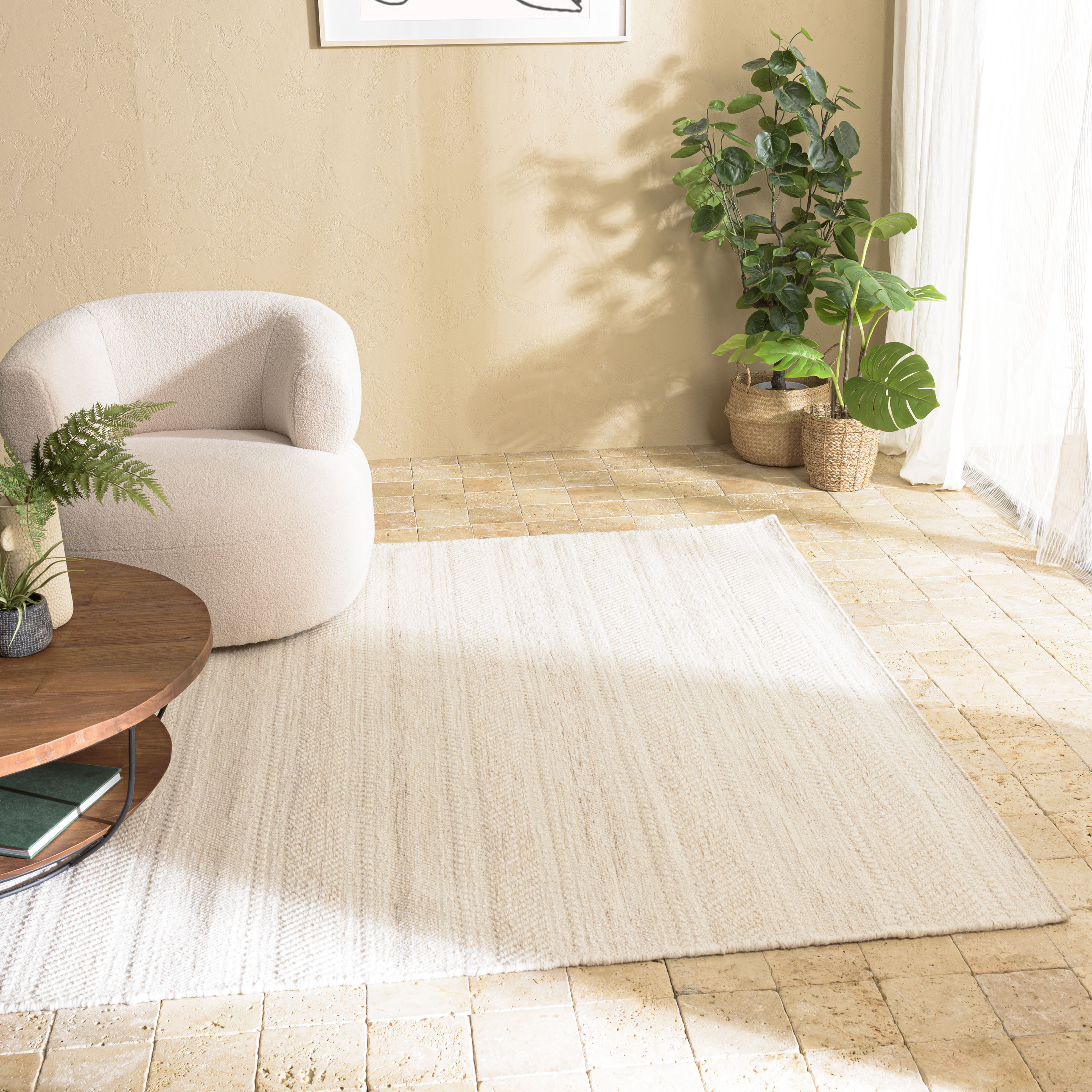 Tapis rectangulaire 200 x 290 cm laine tressage naturel