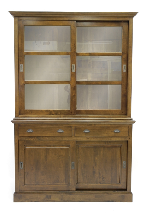 Vaisselier 2 portes vitrées coulissantes hévéa 143x215cm TRADITION