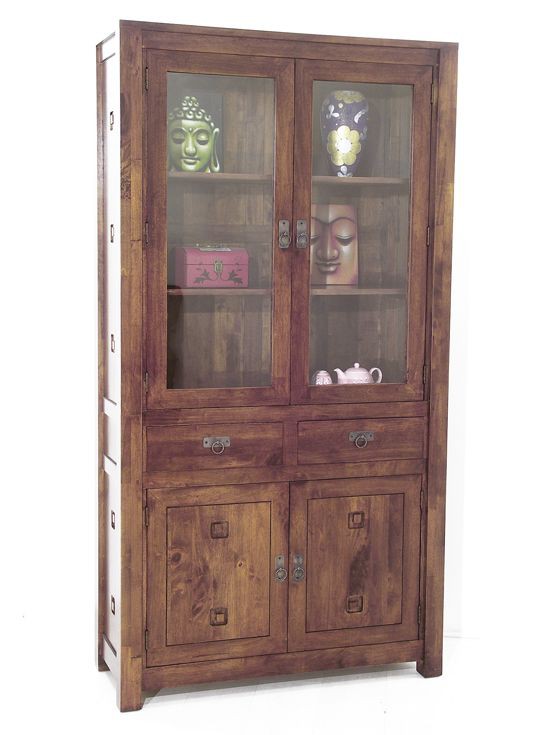 Vaisselier bois d'hévéa 4 portes TESSA